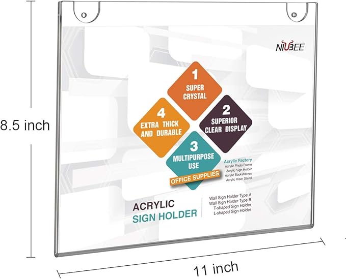 NIUBEE 20-Packs Acrylic Wall Mount Sign Holder 8.5 x 11, Clear Ad Frames for Papers.