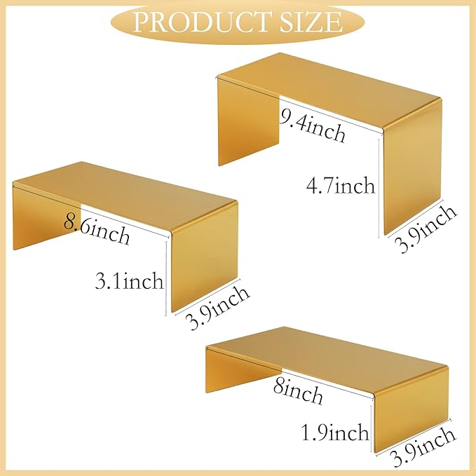 Purse Display Stand Set of 3, Gold Stainless Steel Handbag Holders, Heavy Duty Metal Riser Stands for Wallets, Bags, Shoes, Perfume, Jewelry – Boutique & Retail Countertop Display