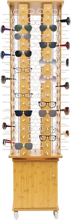 Sunglasses Display Stand, 144 Pairs Wooden 360° Rotating Sunglass Eyeglass Holder Organizer, Glasses Hanger Storage Rack for Retail Commercial Display, W14.6*H66.1in (Yellow)