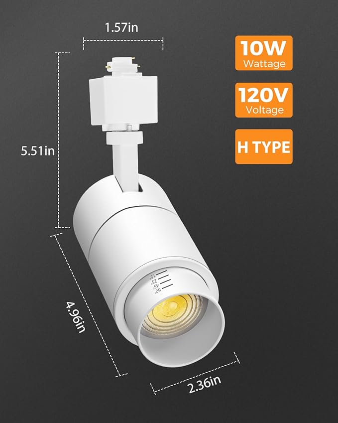 VANoopee 3-Color Zoomable 10W LED Track Lighting Heads H Type Track Light Heads Dimmable Bright Ceiling Spotlight Fixtures Accent Art, 3000K 4000K 5000K Adjustable, CRI90+ 15°-60° 1000lm White 6 Pack