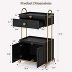 Salon Trolley Cart with Lockable Wheels, Salon Station Cabinet with Drawer & Cabinet for Hair Stylist Makeup Tool Organizer for Beauty Spa Barbershop (Black&Gold)