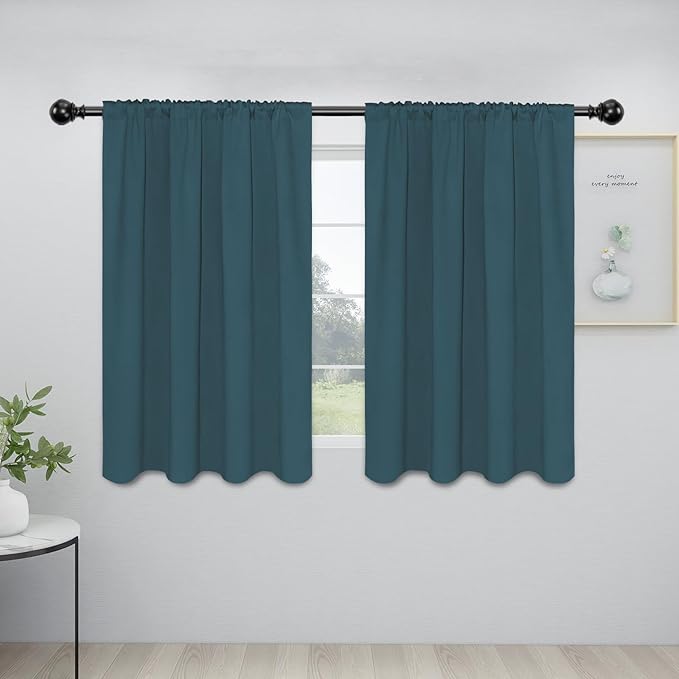 Easy-Going Rod Pocket Blackout Curtains for Bedroom, Room Darkening Window Curtains for Living Room, Thermal Insulated Noise Reduction Solid Window Drapes, 2 Panels(42x45 in, Bluestone)