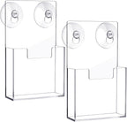 Thyle 2 Pcs Acrylic Brochure Holder with Suction Cups Wall Mount 7.4 x 4.2 Inch Window Clear Plastic Pamphlet Organizer Flyer Display Rack for Trifold Page Booklet Sticker Marketing Office Retail Shop