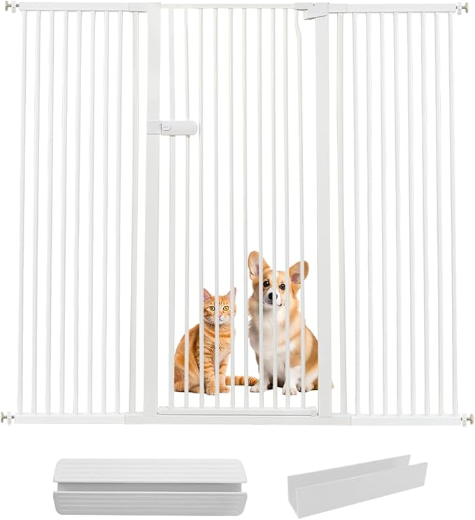Lumizone Extra Tall Cat Gate 55.12" High Pressure Mounted Extra Wide 2025 New (17 Sizes) 1.37" Gap No Drilling Auto-Close One-Handed Operation Tall Pet Gate for Dogs(White, 55.12" H x 63.39"-67.71" W)