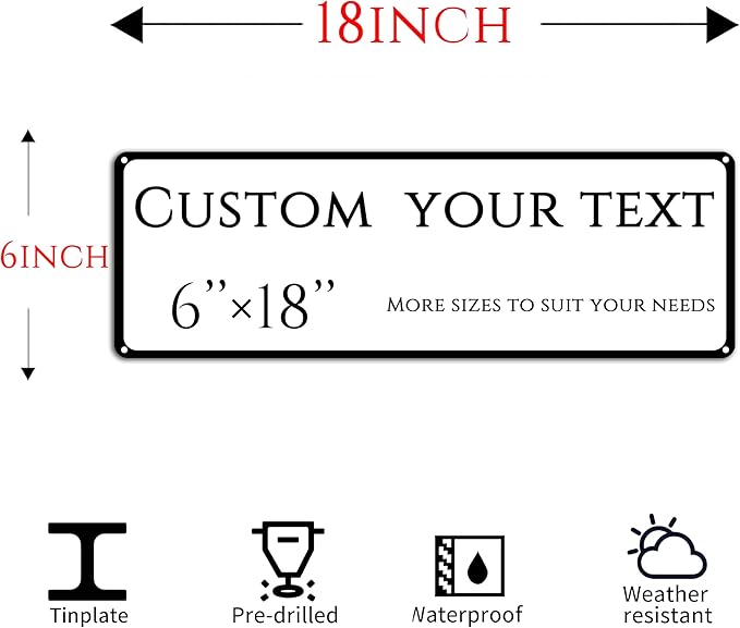 Custom Sign, street signs customized，Aluminum Weatherproof Metal Sign Multiple Sizes, Customize for Office, Business, Workplace, office, Home, Delivery Signs(6 * 18 Inch)