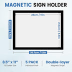 5 Pack Magnetic Sign Holder, 8.5in x 11in Self Adhesive Wall Mount Magnetic Document Holder, Magnetism Border Sign Holder with Transparent PVC Front Cover