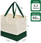 3 Pcs Reusable Grocery Bags - Heavy Duty Canvas Bag, 8.3 gal Foldable Large Canvas Tote Bag with Handles, Holds 60 lbs Tote Shopping Bags,100% Cotton（Retro Green）