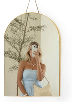 FONDAZZA Gold Arched Wall Mirror 13”x19”-Vintage Hanging Mirror with Chain, Decorative Brass Mirror for Entryway, Bathroom, Bedroom&Living Room, Small Antique Gold Wall Mirror
