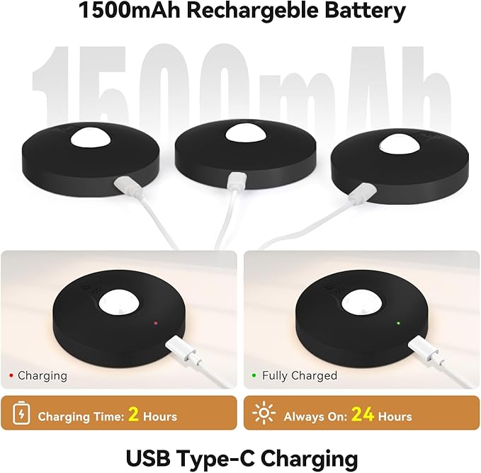 Rechargeable Puck Lights with Remote, 12 Pack Magnetic Under Cabinet Lighting, 1500mAh Battery Operated LED Tap Lights with Dimmer & Timmer for Kitchen, Closet, Shelf - 3 Color Temps & 12 RGB, Black