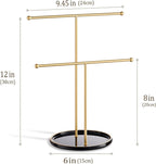 Gold Jewelry Holder Stand with Ceramic Tray: Small Hanging Necklace Organizer Tree for Earrings, Bracelets, Rings – Jewelry Display Hanger for Women & Girls, Black