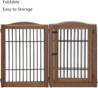 unipaws Pet Playpen with Wood and Wire, 6 Panels Extra Wide Freestanding Walk Through Dog Gate with 4 Support Feet, Foldable Stairs Barrier Pet Exercise Pen for Dogs Cats