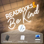Read Books and Be Kind Neon Sign Letter LED Neon Lights Dimmable USB Powered Neon Light Student LED Neon Light for Classroom Bookstore Library Museum Study Room 19"x9.6"