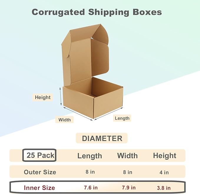 MEBRUDY 8x8x4 Inches Shipping Boxes Pack of 25, Small Corrugated Cardboard Box for Mailing Packing Literature Mailer