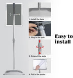 Adjustable Sign Stand for Display, with Upgraded Iron Base, Pedestal Floor Signage Stand Holder for Outdoor or Indoor Advertising (8.5 x 11, Silver 3Pack)