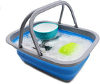SAMMART 9.2L (2.37Gallon) Collapsible Tub with Handle - Portable Outdoor Picnic Basket/Crater - Foldable Shopping Bag - Space Saving Storage Container (Bluish-Green & Blue, 2)