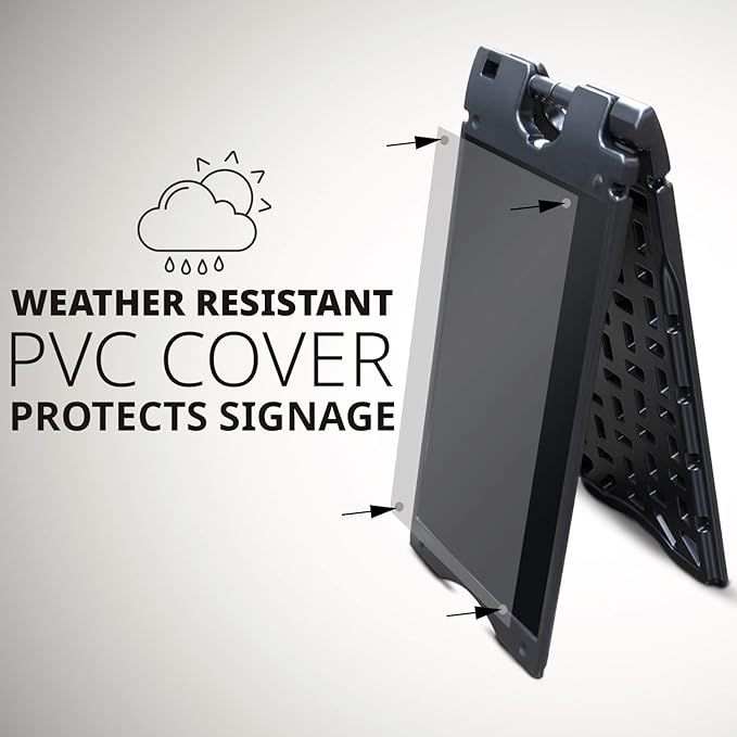 Jumbl A-Frame Signboard 15.7” x 26” Display Surface – Small Outdoor Sandwich Board w/Weather Resistant PVC Sign Protector & Sand Fill Holes – Dual Signage Stand for Storefront Sidewalk Curb (Black)