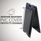 Jumbl A-Frame Signboard 15.7” x 26” Display Surface – Small Outdoor Sandwich Board w/Weather Resistant PVC Sign Protector & Sand Fill Holes – Dual Signage Stand for Storefront Sidewalk Curb (Black)