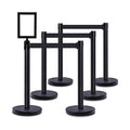 DuraSteel Crowd Control Barriers Stanchions with Retractable Belts & Sign Holder - Metal Stanchion Posts w/ 6.5ft Black Retractable Barrier Belt Ropes - Queue VIP Safety Line Dividers - Set of 6 Poles