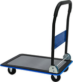 Blue Folding Platform Hand Truck 330 lbs Capacity, Heavy Duty Flatbed Dolly with 360° Swivel Silent Wheels, Foldable Steel Push Cart for Warehouse, Office, and Home Storage