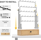 ORLESS 5-Tier Jewelry Display for Vendors, Earring Holder Organizer with Storage Drawer Box, Necklace Display Holder for Selling, Earring Cards Organizer for Bracelets, Rings, Natural Wood(35 Hooks)