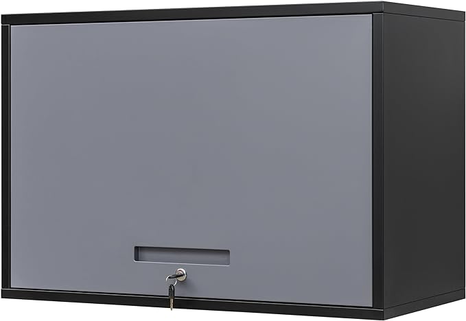 Yizosh Metal Wall Cabinet with Doors and Shelves, Wall Mounted Storage Cabinet for Garage, Basement, Kitchen, Warehouse (Black Gray, 21.6" H)