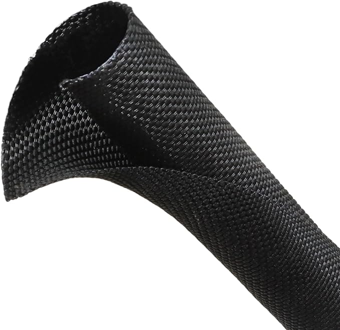 Automotive Wire Loom Tubing, Split Braided Cord Protectors from Pets No Chew, Flexible Cable Sleeve Cable Management for TV/Computer/Electric Wires (Black, 1"-25ft)