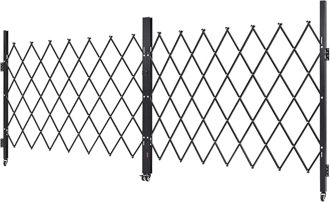 VEVOR Double Folding Security Gate, Lockable Scissor Gate with 360° Swivel Casters, Outdoor Barricade Steel Retractable Gates, for Entry Security, Garage, Warehouse & Pool, 129.92 x 63.19 in (W x H)