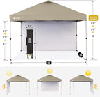 CROWN SHADES 12x12 Pop Up Canopy Tent Instant Commercial with 150D Silver Coated Fabric Including 1 Removable Sidewall, 4 Ropes, 8 Stakes, Weight Bags, STO 'N Go Bag, Beige