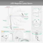 (5 inch Glass Lens) Professional LED Magnifying Lamp with Clamp, Dimmable, 1200 Lumens, 5600K-6000K Daylight Bright 60 SMD LED, Work Light Mounting Bracket Clamp (3 Diopter) BoliOptics MG16303121