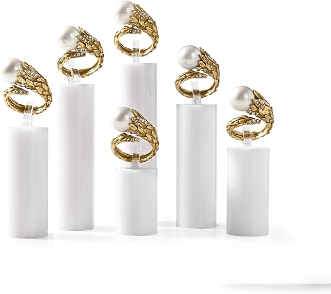 Oirlv Acrylic Jewelry Display Stand Ring Showcase Display Holder 7 PCS Rings Stand (White)