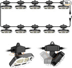 100ft LED Construction String Lights,Super Bright 15000lm 150w Adjuest 90&180 Degrees On Both Sides Waterproof IP66 Led String Work Lights, Construction Temporary Lights (100ft-Adjustable 10lights).