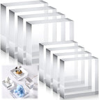 Vicenpal 8 Pcs Acrylic Square Display Block Clear Polished Cube Jewelry Stand Solid Acrylic Pedestal Stand Crystal Ring Showcase Holder Display Base for Riser(3 x 3 x 1 Inch, 2 x 2 x 1 Inch)
