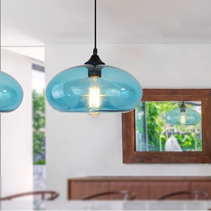 Industrial Shape of Onion Vintage Chandelier E27 Pendant Light Ceiling Lamp Colorful Glass Cage (Light Blue)