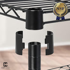 CAPHAUS NSF Commercial Heavy Duty 4 Tier Wire Shelving with Two Trapezoid Baskets, Wheels, Leveling Feet, Black Storage Shelf for Basement Garage and Utility Storage