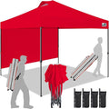 Eurmax USA NOMATTER ONE-Person Open&Close 10x10ft Pop Up Canopy Tent,Portable Shelter Canopy for Outdoor Events with 1 Removable Sidewall,Instant Canopies,Temporary Sunshade,Bonus 4 Sand Bags(Red)