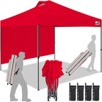 Eurmax USA NOMATTER ONE-Person Open&Close 10x10ft Pop Up Canopy Tent,Portable Shelter Canopy for Outdoor Events with 1 Removable Sidewall,Instant Canopies,Temporary Sunshade,Bonus 4 Sand Bags(Red)