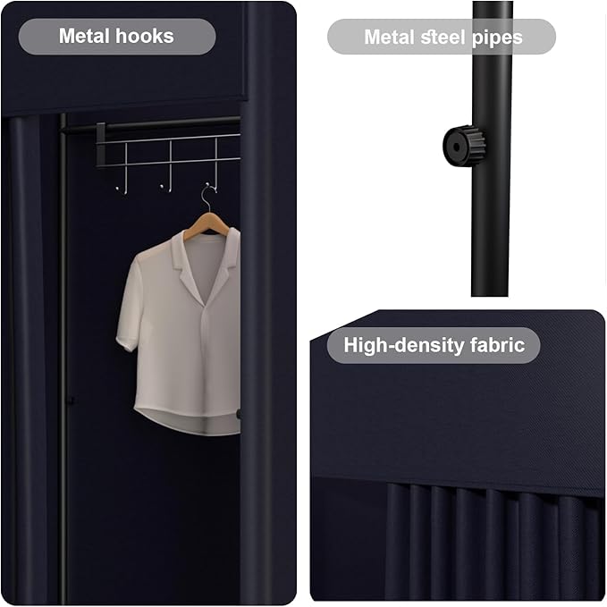 Clothing Store Fitting Room, Portable Dressing Room, Movable Changing Room for Boutique with Shading Fabric Cloth Privacy Curtains Screen for Bar Party Pool (Black)