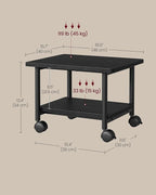 VASAGLE Heavy-Duty Printer Stand with Locking Wheels, 2-Tier Industrial Mobile Cart with Storage Shelf, Under Desk Printer Table for Home, Office, 13.4" Height, Ebony Black UOPS02B