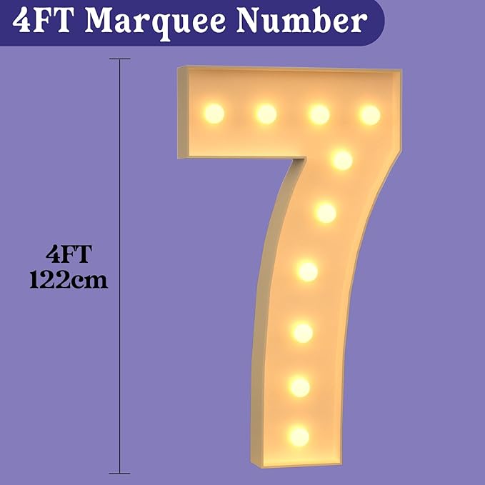 4FT Marquee Light Up Numbers, Large Marquee Numbers for 7th 17th 70th Birthday Decorations, Giant Light Up Numbers for Party Anniversary, Marquee Letters, Pre-Cut DIY Mosaic Numbers for Balloons 7