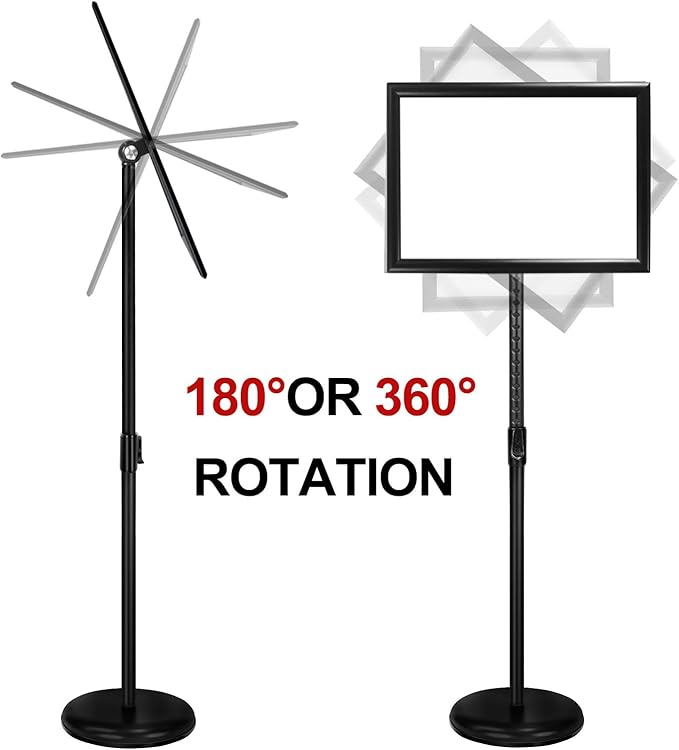 Adjustable Poster Sign Stand with Heavy Duty Base Sign Holder Aluminum Snap Open for 11x17 inches Both Vertical and Horizontal View Displayed Used for Living and Business(Black-2pack)