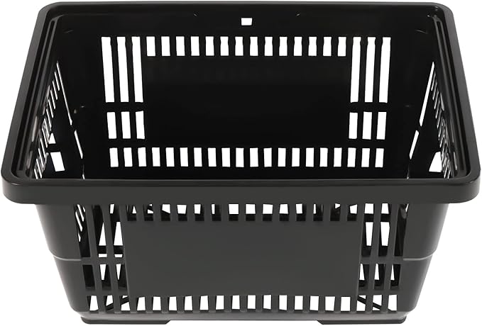 12 Pack Commercial Shopping Baskets - 21L Black Nesting Stackable Bins with Invisible Handle for Retail, Supermarket, Warehouse Durable Store Basket (Black-21L)