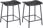 DUHOME 24” Square Tufted Counter Bar Stools Set of 2, Breathable Faux Leather Upholstered Barstool with Footrest, Backless Stool for Kitchen Counter Island Bar, Grey