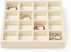 Oirlv Microfiber Stackable 16 Girds Jewelry Trays Jewelry Storage Tray Showcase Display Organizer(Beige)