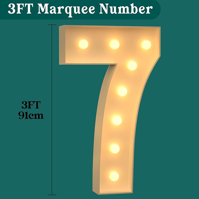 3FT Marquee Numbers, Light Up Numbers 7 for 7th 27th 70th Birthday Decorations, Big Numbers for Party Decorations, Large Light Up Numbers for Party Decor DIY Pre-Cut Foamboad Mosaic Numbers