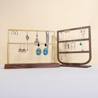 GemeShou wooden earring holder organizer for girls, walnut stud earring display stand for boutique store, jewelry storage organizer shelf【Walnut stand-Two Tiers】