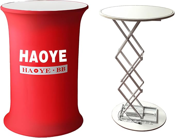Custom Portable Tradeshow Podium Table Exhibition Counter Stand Booth,Hydraulic lift, Luminescent, Light box(Circular)