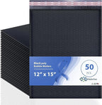 Black Large Poly Bubble Mailers 12x15 inch | Self Seal Padded Envelopes Cushioned Bubble Mailer | Usable Size 12x15 | WaterProof | Lightweight mailing Shipping Bags | 50 Pack Bulk