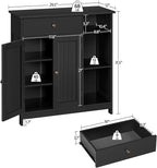 Yaheetech Bathroom Storage Cabinet, Bathroom Floor Cabinet with 2 Doors and 1 Drawer, Storage Units with 3 Open Compartments and Adjustable Shelves for Living Room, Entryway, Black