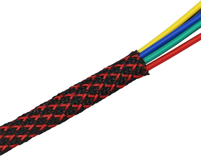 30ft PET Expandable Sleeving Wire Cable Sleeve (2/3", Red&Black)