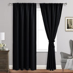 JIUZHEN Blackout Curtains for Bedroom - Thermal Insulated,Noise Reducing Room Darkening Privacy Rod Pocket Drapes for Living Room, Set of 2 Panels with Tiebacks, 52 x 84 inches Long, Black